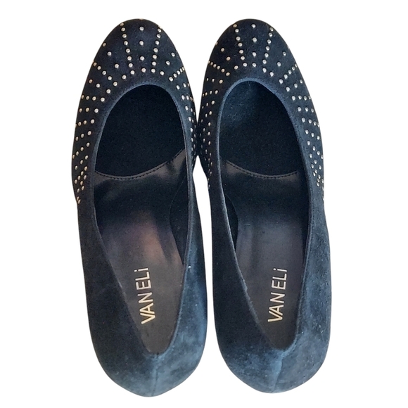 Van Eli Frenzy Black Suede Upper Gold Studs Platform Heels - Picture 7 of 16